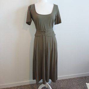 Vince Olive Green wide skirt Jersey Midi Dress Size Medium